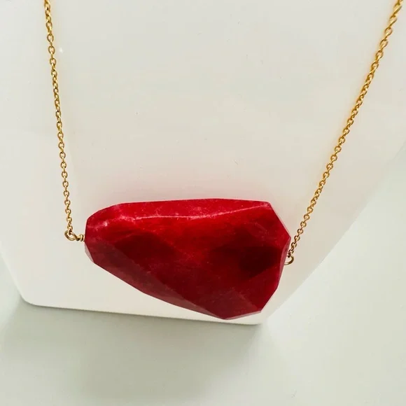 Excellent Condition 14K Gold Natural Ruby Red Stone Necklace - Picture 2 of 4